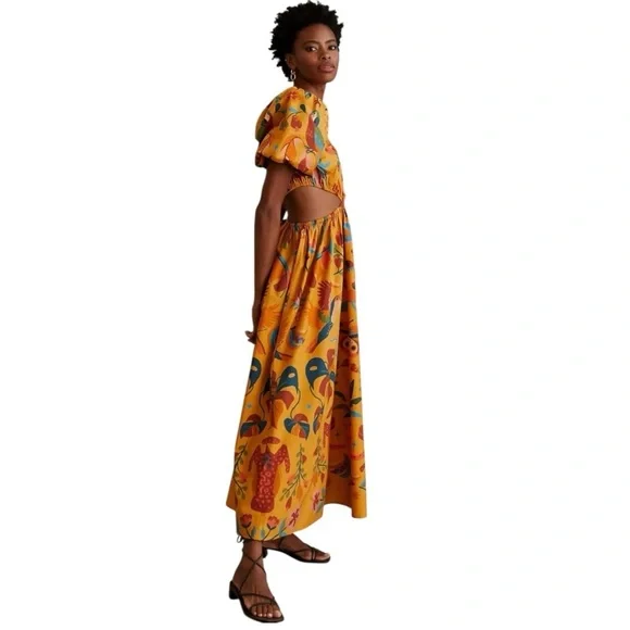 Farm Rio x Anthropologie One Shoulder Tropical Puff Sleeve Maxi Dress Large - Picture 3 of 16
